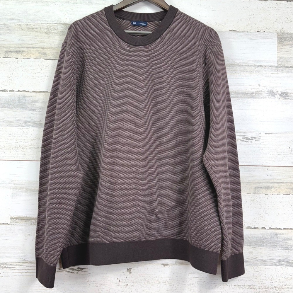 GAP Men Brown Textured‎ Knit Mainstay Crew Neck Lightweight Sweater XL